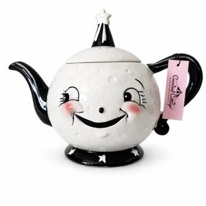 Johanna Parker Luna Moon Teapot Carnival Cottage Magenta Smiling Moon NWT Flaw!!